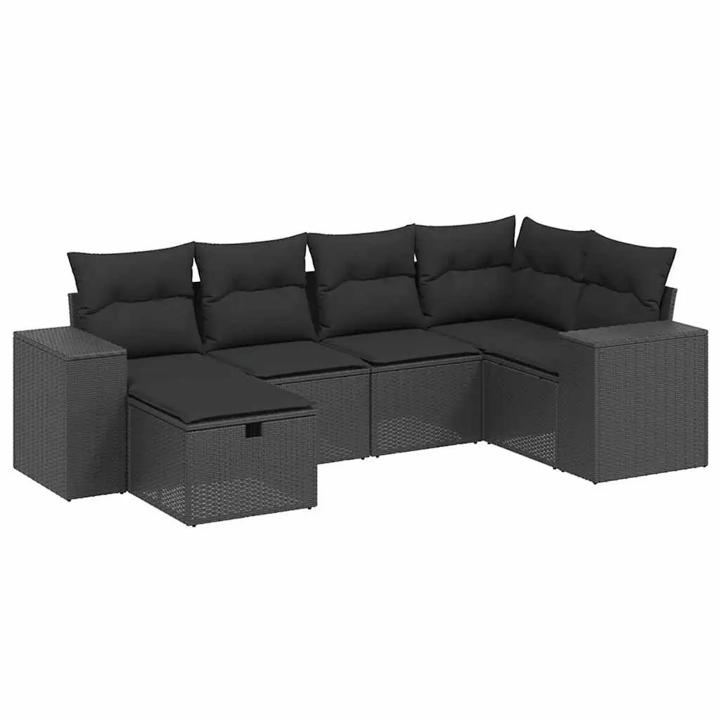 Garden Sofa Set 6 Piece Outdoor Furniture Patio Lounge Black Poly Rattan Modular