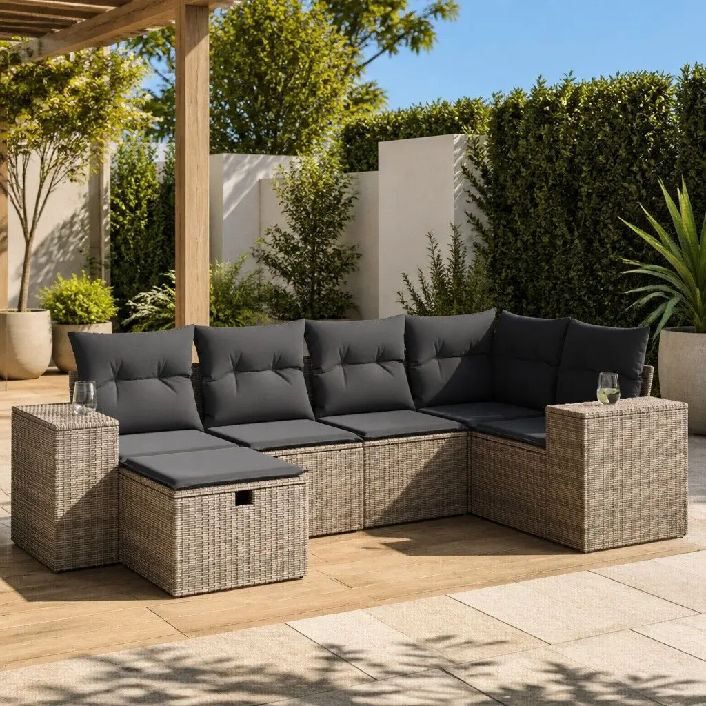 Garden Sofa Set 6 Piece Outdoor Furniture Patio Seating Grey with Cushions
