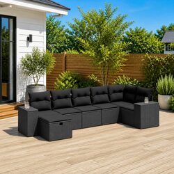 Friendly 7 Piece Garden Sofa Set in Black Rattan