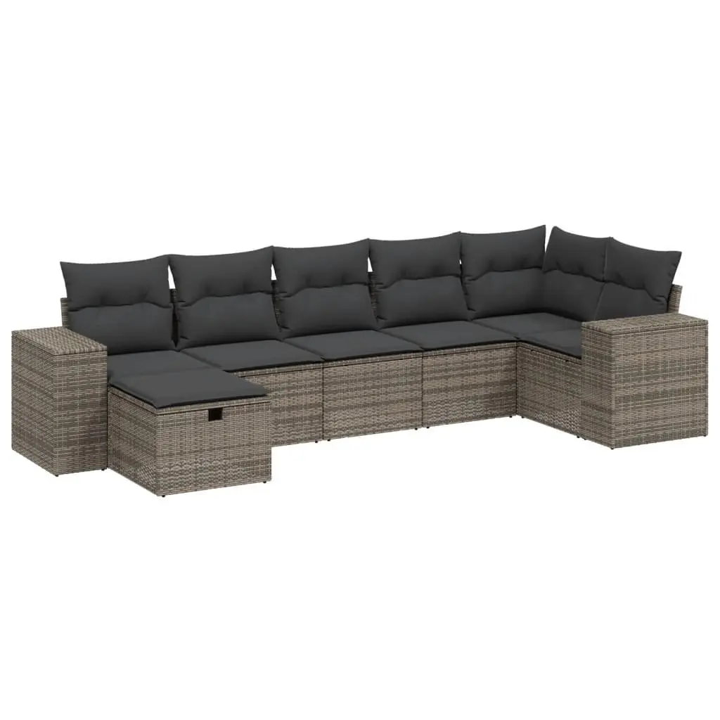 7 Piece Garden Sofa Set Outdoor Patio Furniture with Cushions Grey Poly Rattan