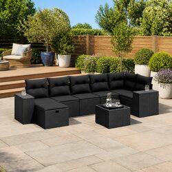 Friendly 8 Piece Black Outdoor Sofa Set with Cushions