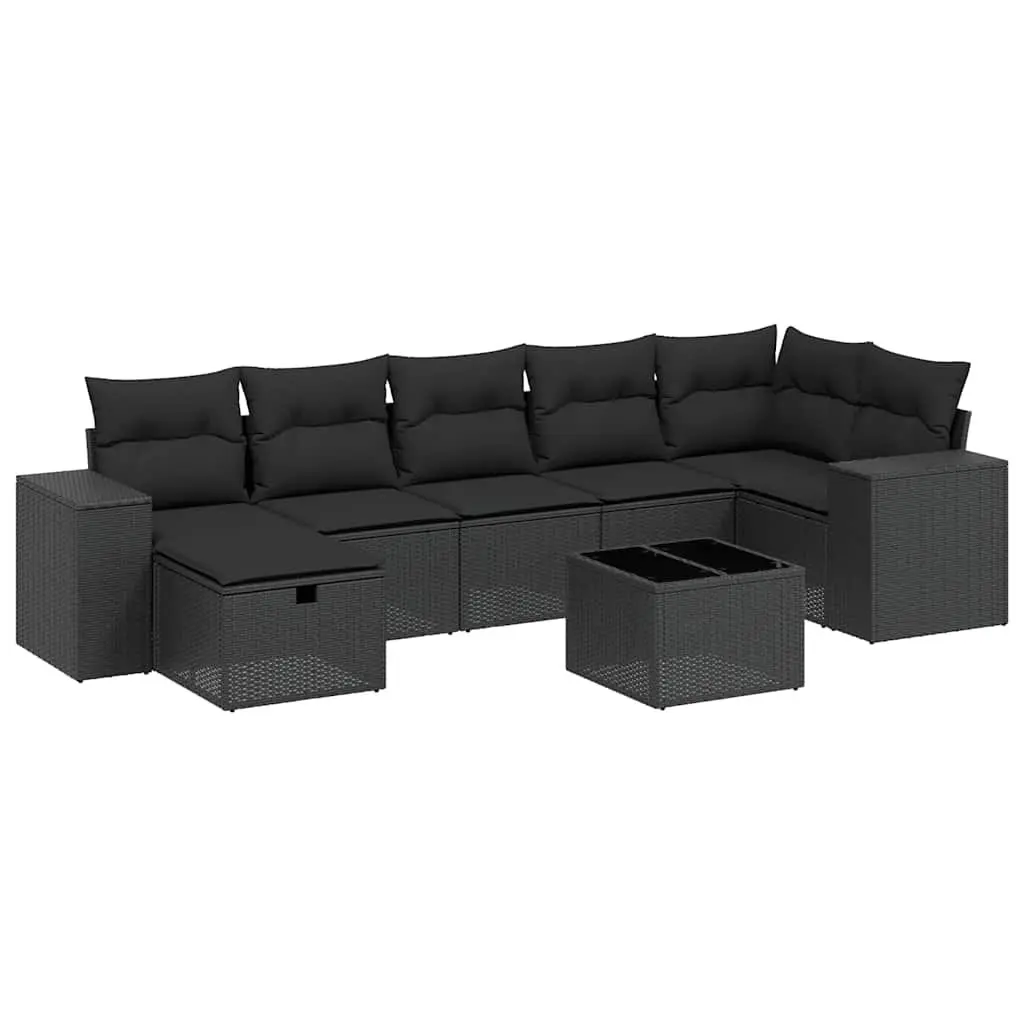 Garden Sofa Set 8 Piece Outdoor Furniture Patio Conversation with Cushions Black