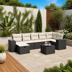 Garden Sofa Set 8 Piece Outdoor Furniture Black Poly Rattan Patio Sectional