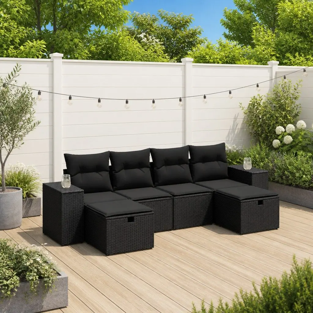 Garden Sofa Set 6 Piece Outdoor Furniture Patio Seating with Cushions Black