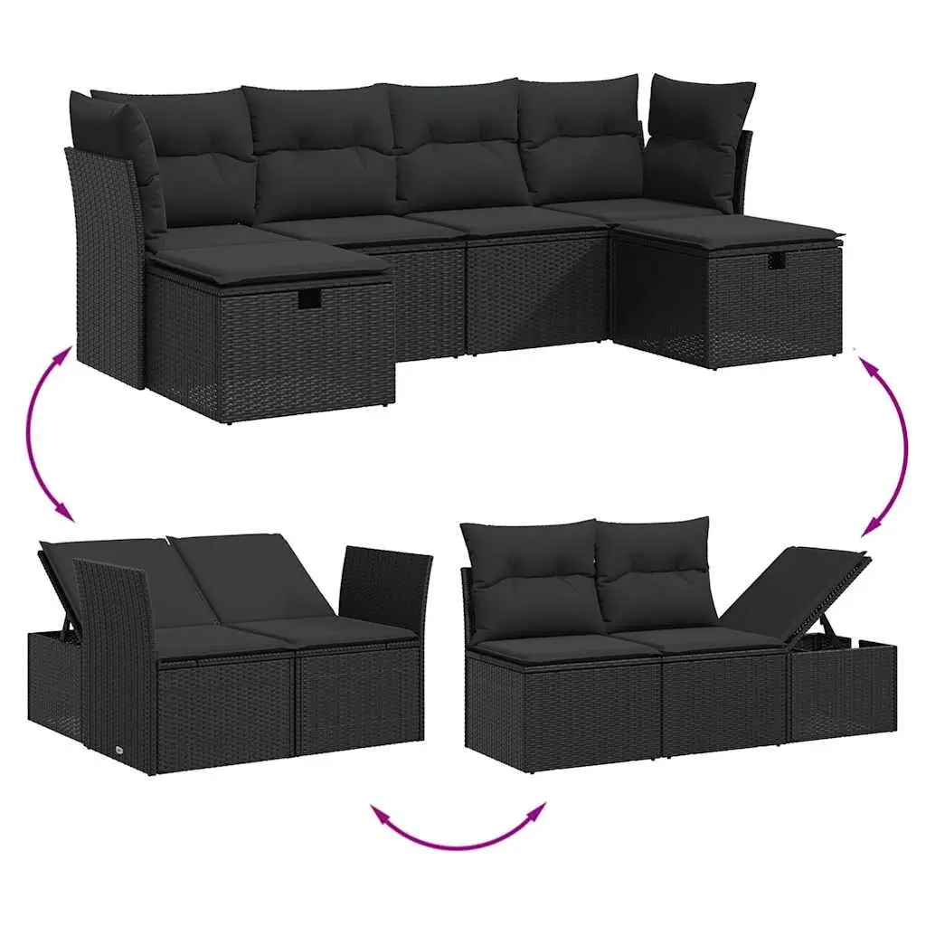 Garden Sofa Set 6 Piece Outdoor Furniture Patio Seating with Cushions Black