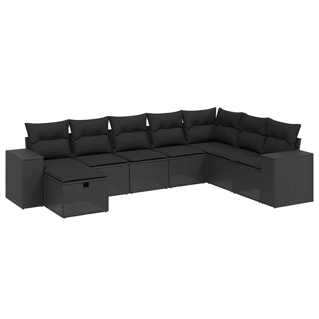 Outdoor Patio Furniture Set Modular Black PE Rattan 8 Piece Garden Sofa with Cushions