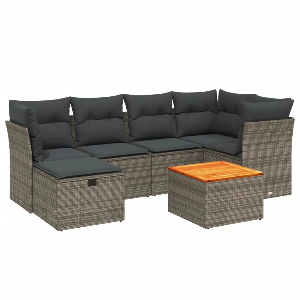 Garden Sofa Set 7 Piece Outdoor Furniture Patio Sectional Grey Poly Rattan with