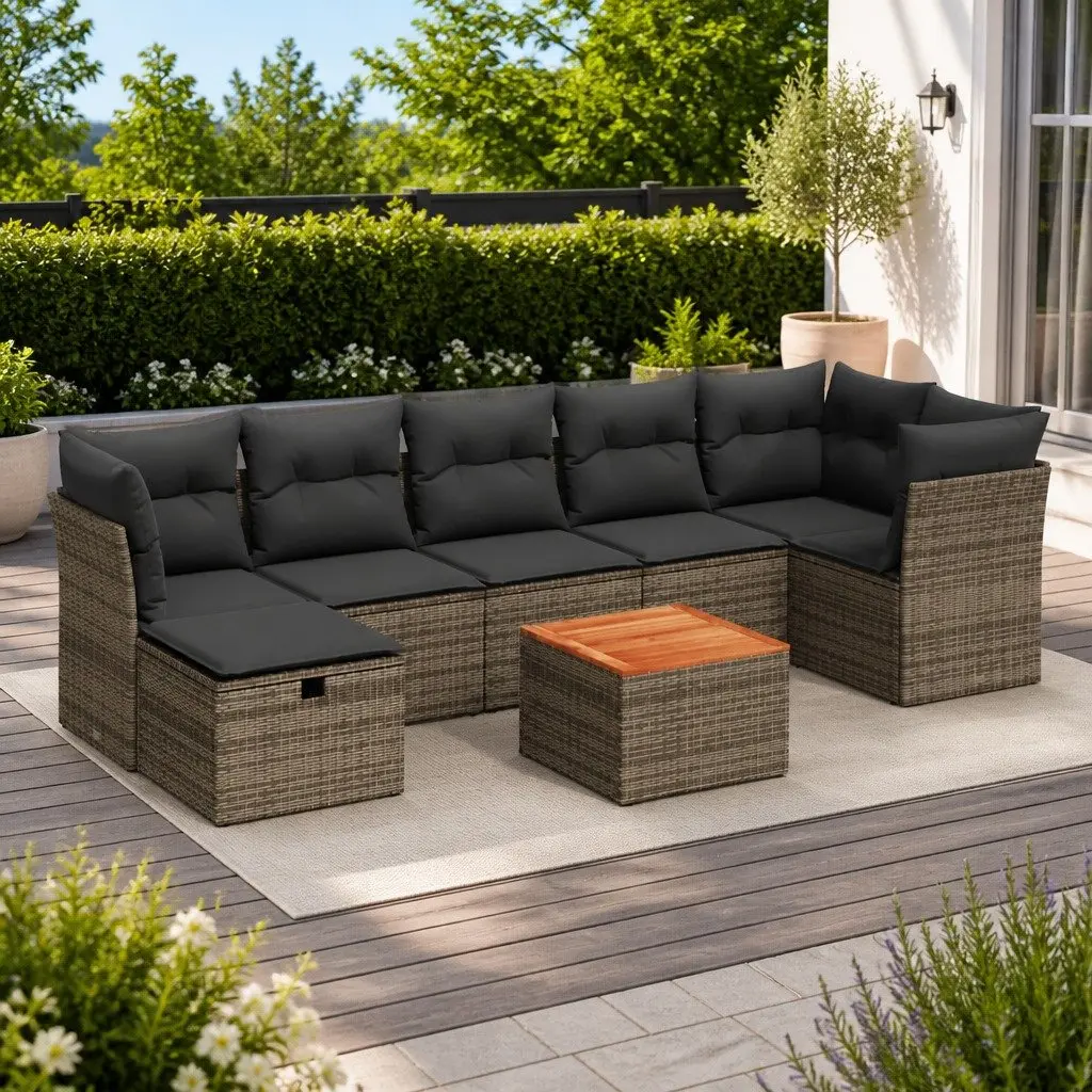 Garden Sofa Set 8 Piece Outdoor Furniture Grey Poly Rattan Patio Lounge Chair