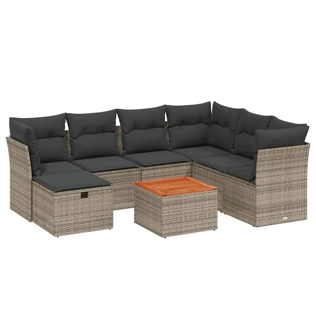 Garden Sofa Set 8 Piece Outdoor Furniture Grey Poly Rattan Cushions Patio