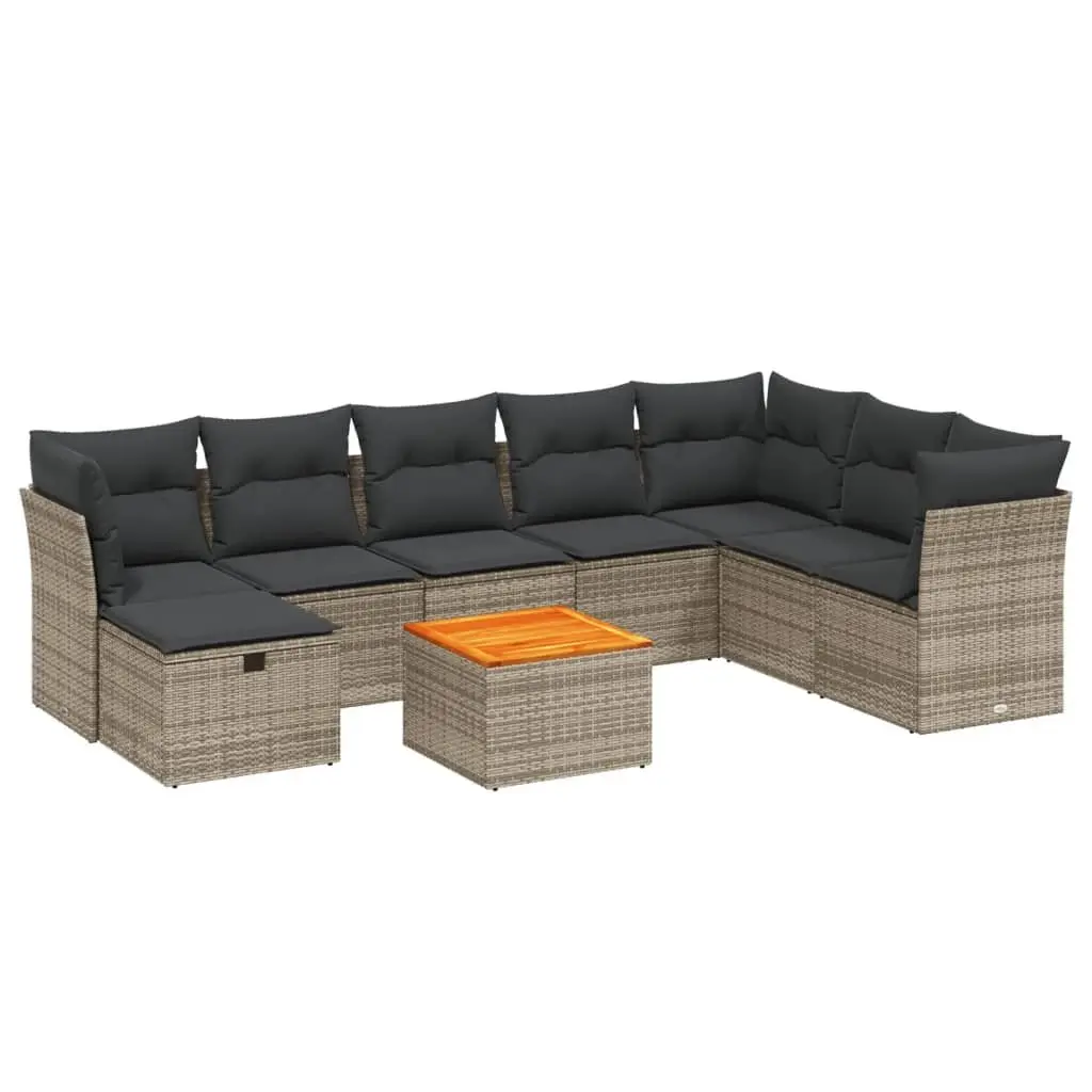 Modular Garden Sofa Set Grey Poly Rattan Outdoor Furniture 9 Piece