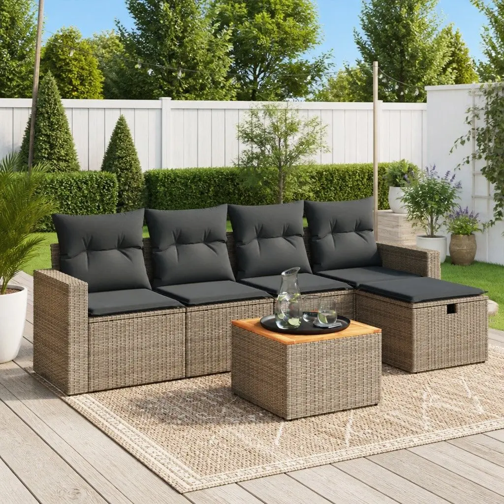 Garden Sofa Set 6 Piece Outdoor Furniture Grey Poly Rattan Patio Seating