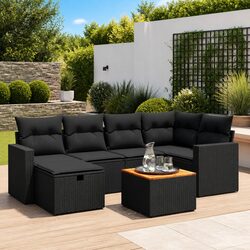 Friendly 7 Piece Black Rattan Sofa Set with Cushions