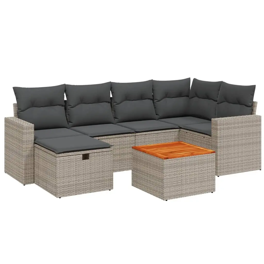 Garden Sofa Set 7 Piece Outdoor Patio Furniture Grey Poly Rattan Modular