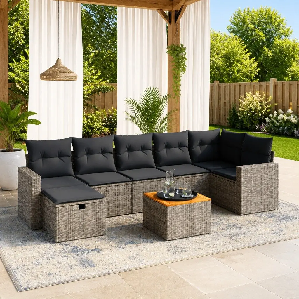 Garden Sofa Set 8 Piece Outdoor Patio Furniture Grey Poly Rattan Modular Lounge