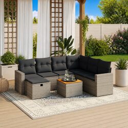 Garden Sofa Set 8 Piece Grey Outdoor Furniture Patio Sectional with Cushions