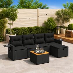 Outdoor Garden Sofa Set 6 Piece Black Poly Rattan Furniture Patio Lounge
