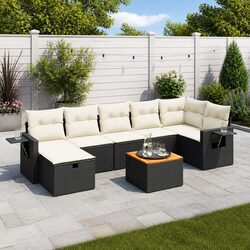 8 Piece Garden Sofa Set Outdoor Patio Furniture Black Poly Rattan with Cushions