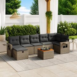 8 Piece Garden Sofa Set Grey Poly Rattan Outdoor Furniture Patio Seating with