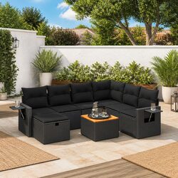 Friendly 8 Piece Black Rattan Outdoor Sofa Set