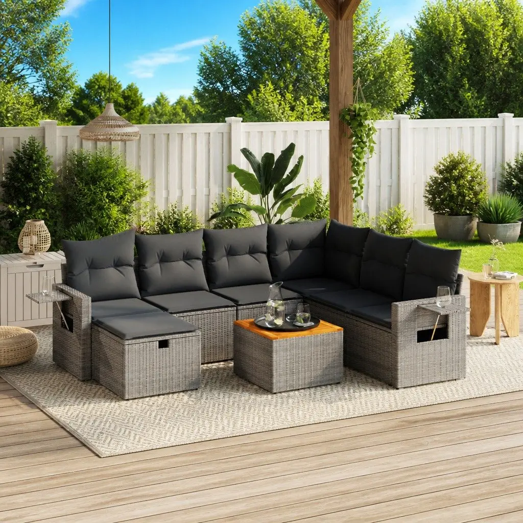 Garden Sofa Set Grey Modular 8 Piece Outdoor Furniture