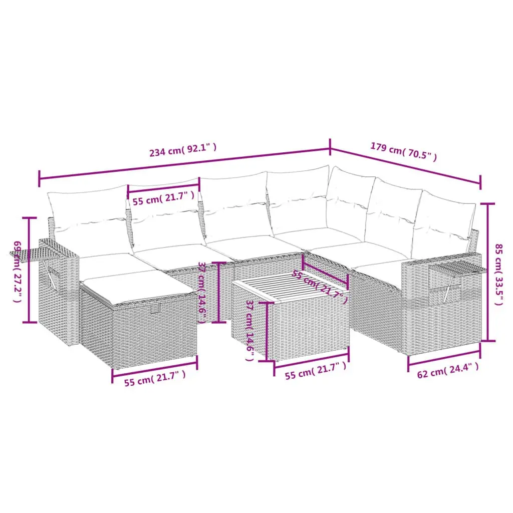 Garden Sofa Set Grey Modular 8 Piece Outdoor Furniture