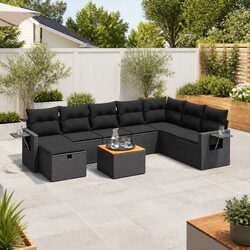 9 Piece Garden Sofa Set Outdoor Patio Furniture with Cushions Black Rattan