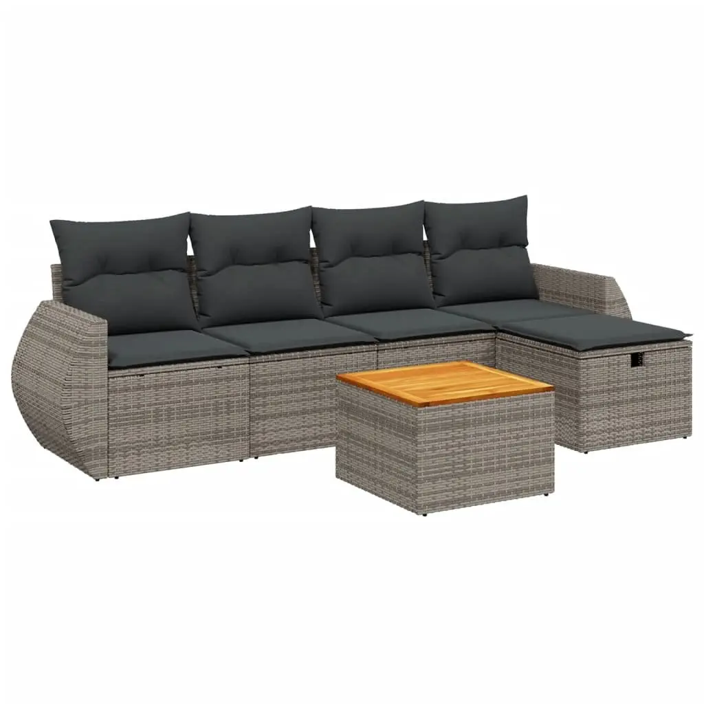 Garden Sofa Set 6 Piece Outdoor Furniture Grey Poly Rattan Patio Lounge