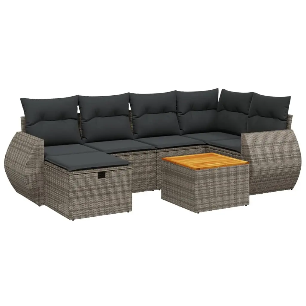 7 Piece Modular Garden Sofa Set Grey Poly Rattan with Cushions for Patio Outdoor Furniture