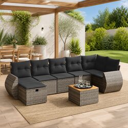 Friendly 8-Piece Grey Garden Sofa Set with Cushions
