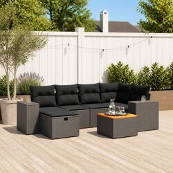 7 Piece Garden Sofa Set with Cushions Black Outdoor Patio Furniture Rattan