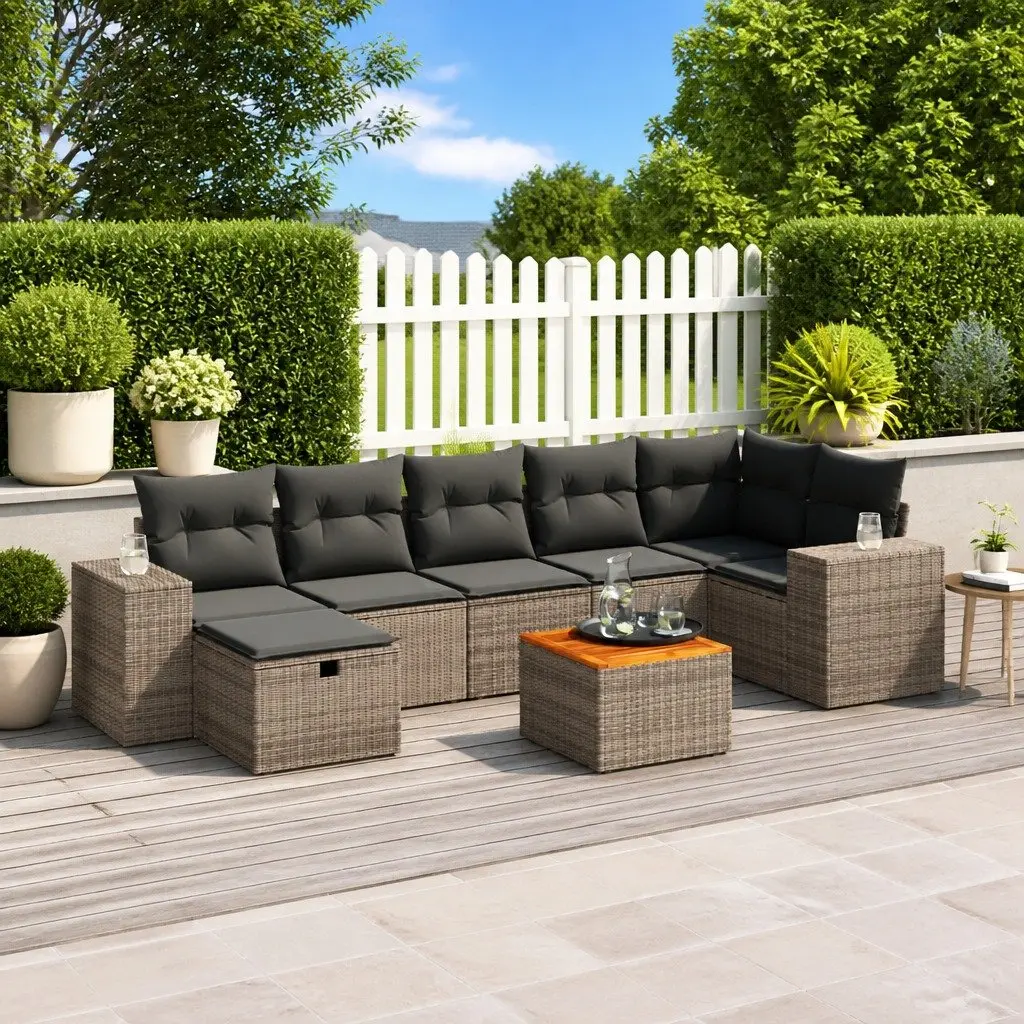 Garden Sofa Set 8 Piece Outdoor Furniture Grey Poly Rattan Patio Seating with
