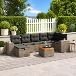 Garden Sofa Set 8 Piece Outdoor Furniture Grey Poly Rattan Patio Seating with
