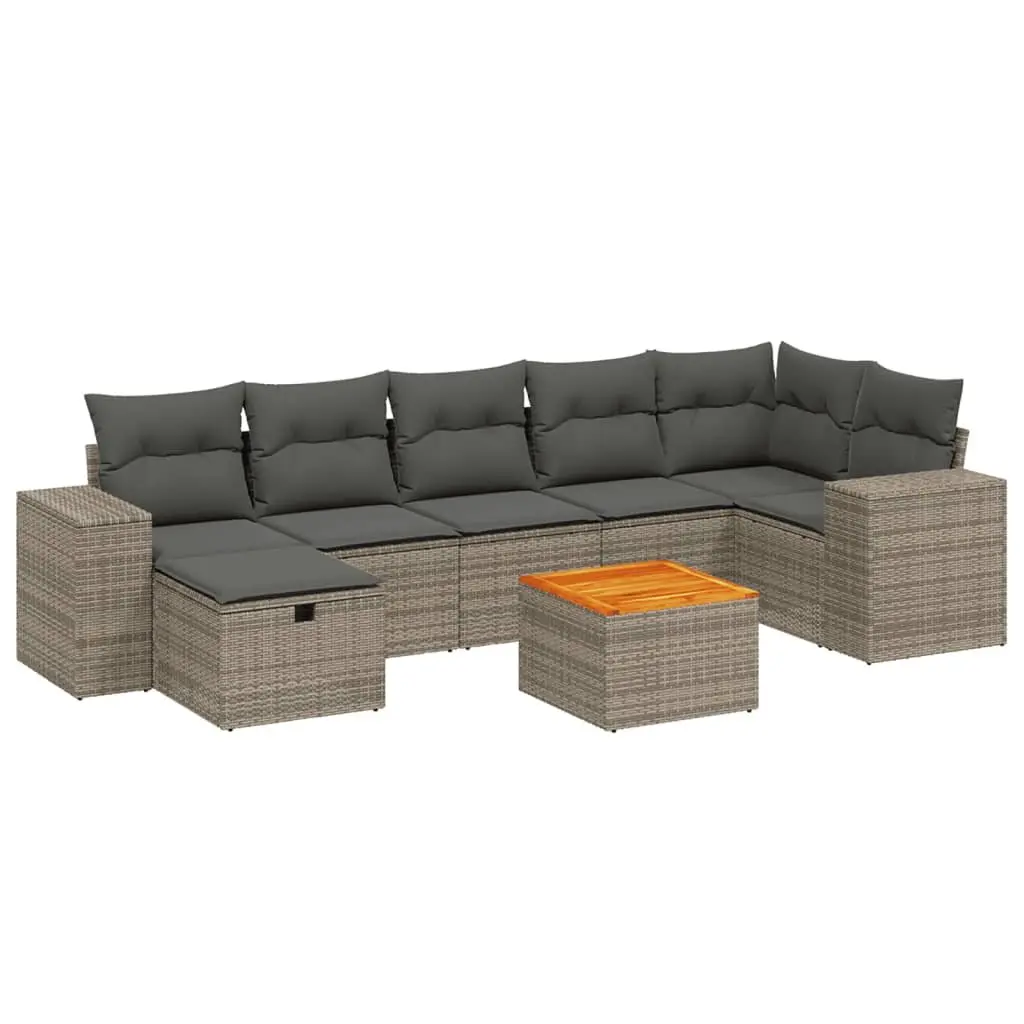 Garden Sofa Set 8 Piece Outdoor Furniture Grey Poly Rattan Patio Seating with