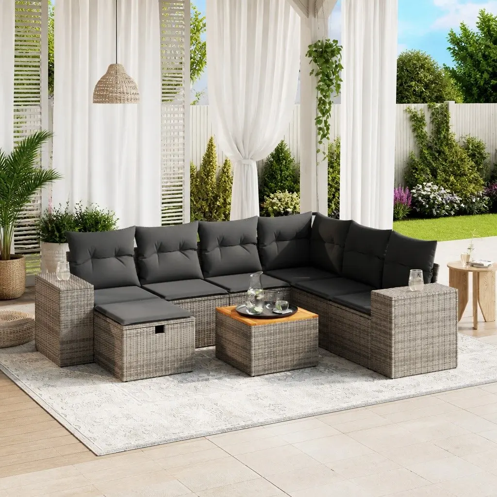 Garden Sofa Set Modular 8 Piece Outdoor Furniture Grey Poly Rattan Patio Seating