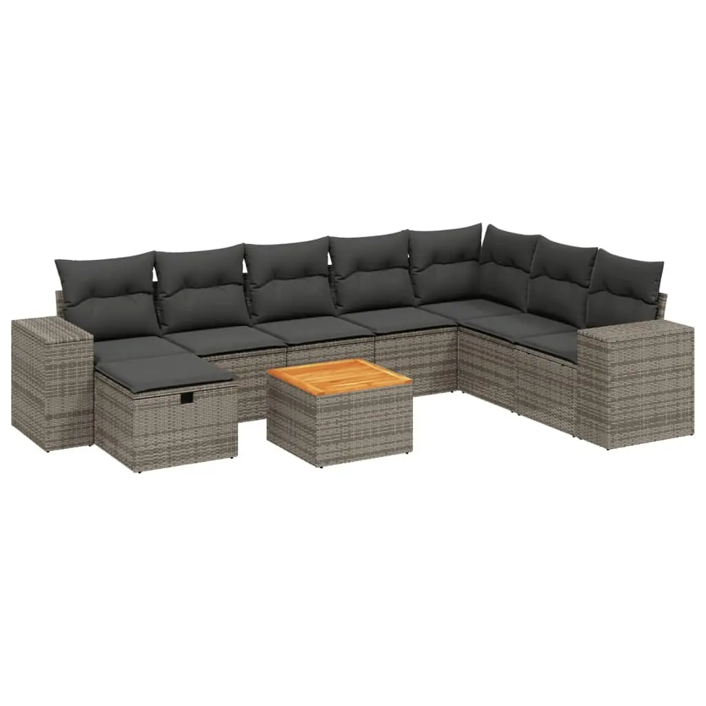 Garden Sofa Set 9 Piece Outdoor Furniture Patio Sectional Grey with Cushions