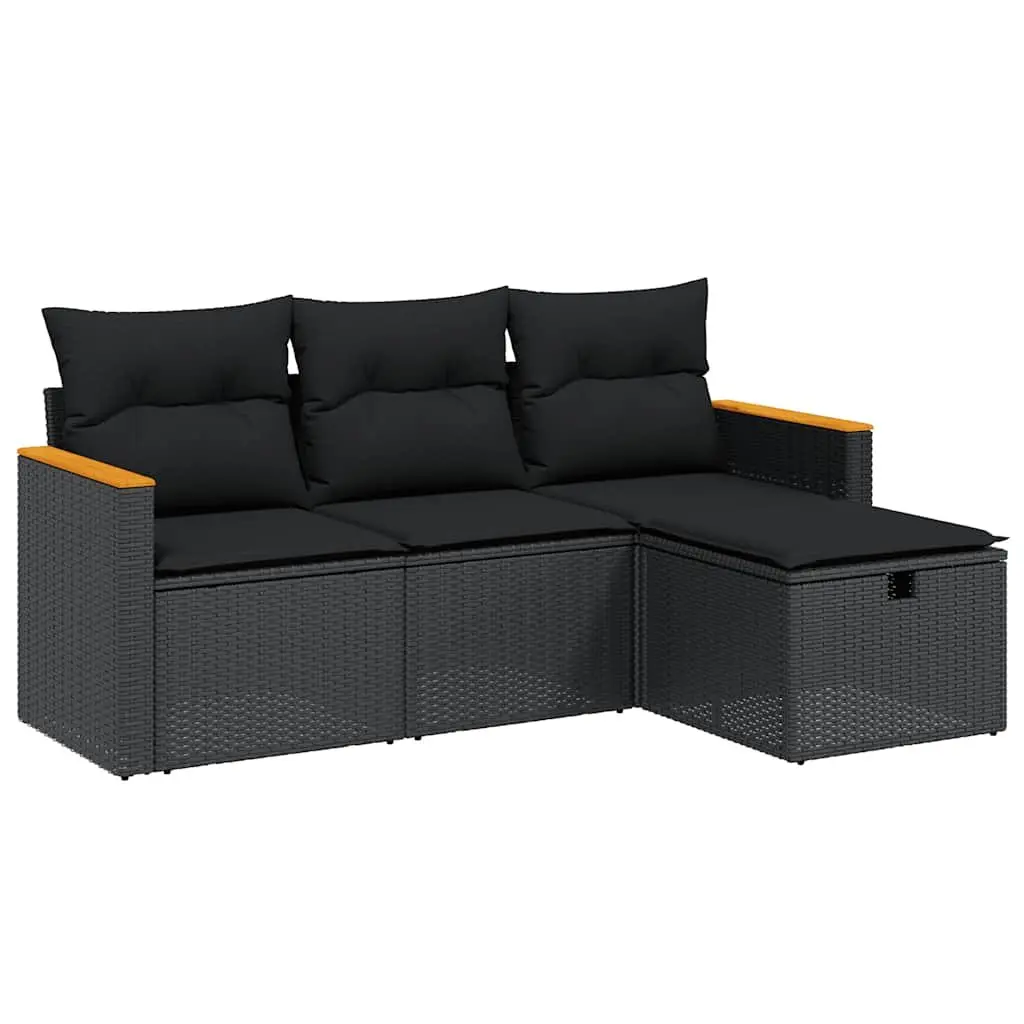 4-Piece Black Garden Sofa Set