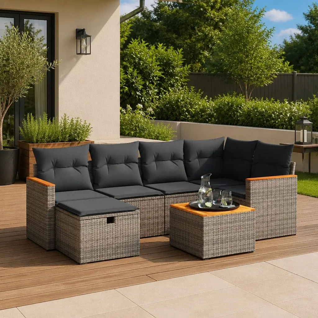 Garden Sofa Set 7 Piece Outdoor Furniture Patio Grey Poly Rattan Modular Lounge