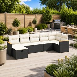 7 Piece Black Garden Sofa Set - Cozy Outdoor Seating