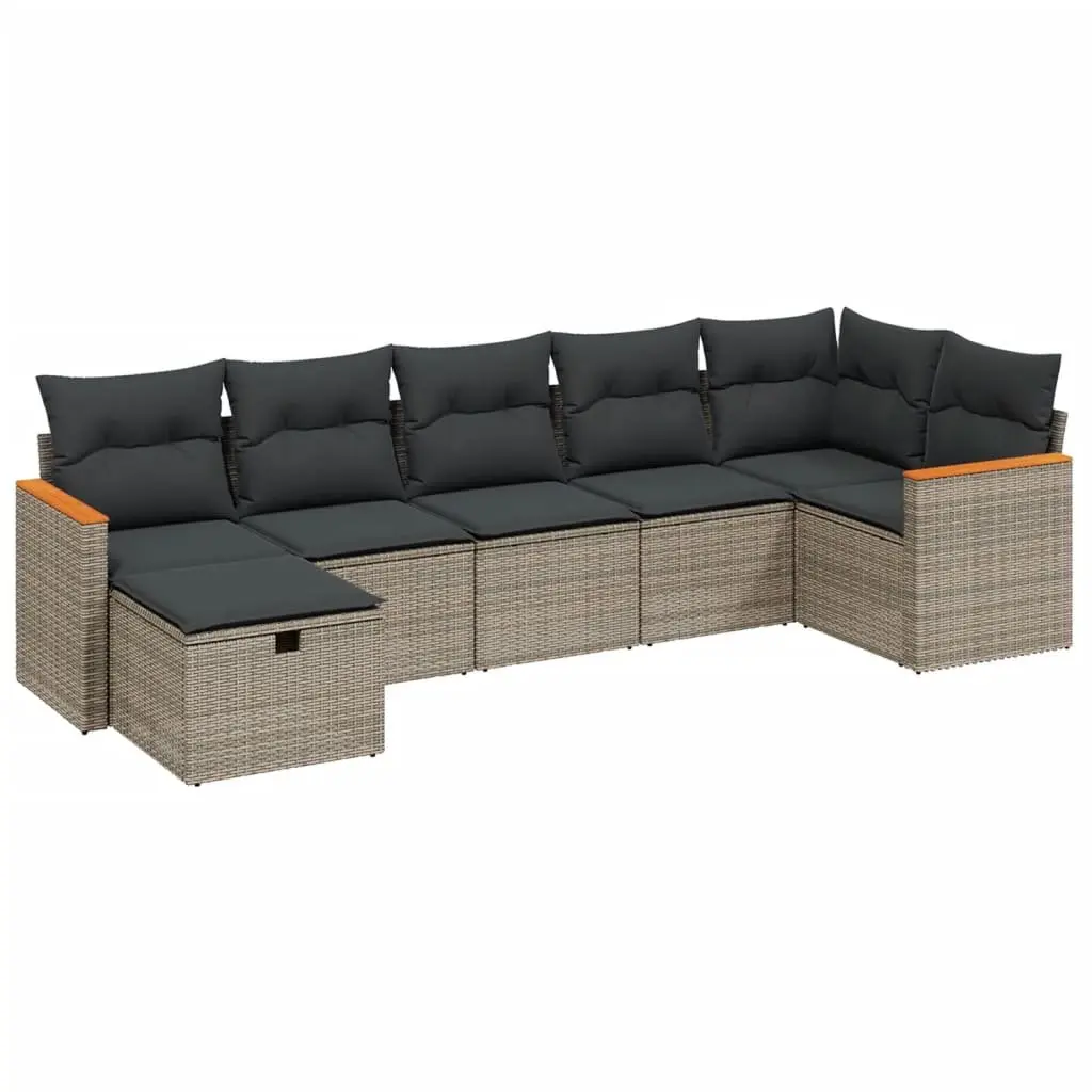 7 Piece Outdoor Garden Sofa Set Grey Rattan with Cushions