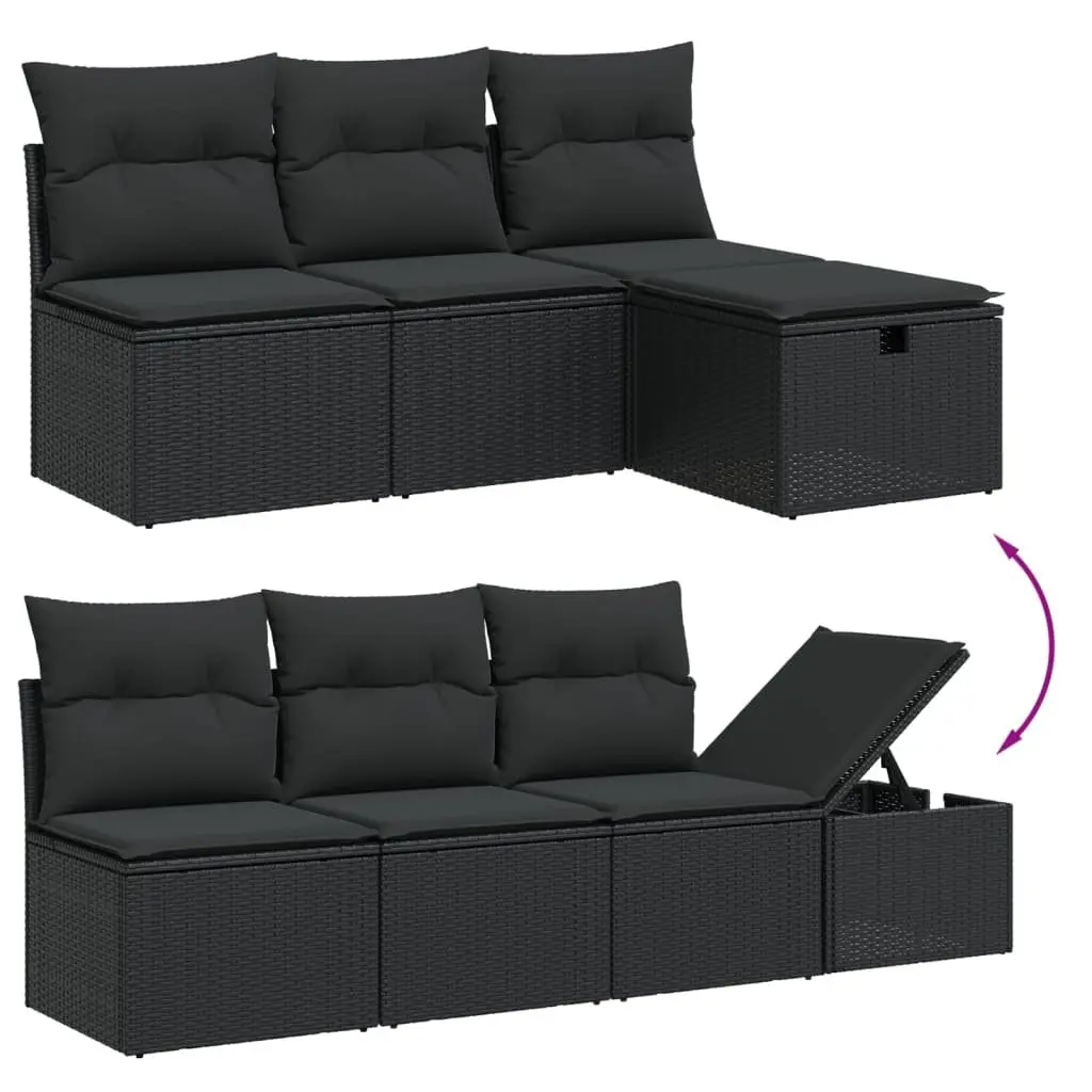 7 Piece Garden Sofa Set Outdoor Furniture Black Poly Rattan with Cushions Patio