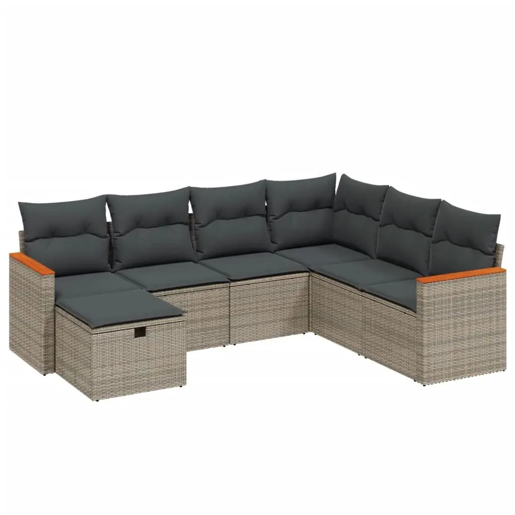 7 Piece Outdoor Garden Sofa Set Grey Poly Rattan Lounge Furniture Patio