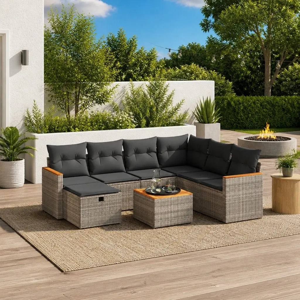 Garden Sofa Set 8 Piece Outdoor Furniture Grey Patio Sectional with Cushions