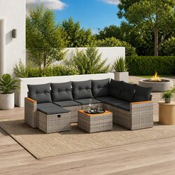 Garden Sofa Set 8 Piece Outdoor Furniture Grey Patio Sectional with Cushions