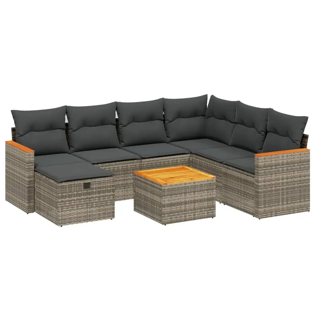 Garden Sofa Set 8 Piece Outdoor Furniture Grey Patio Sectional with Cushions