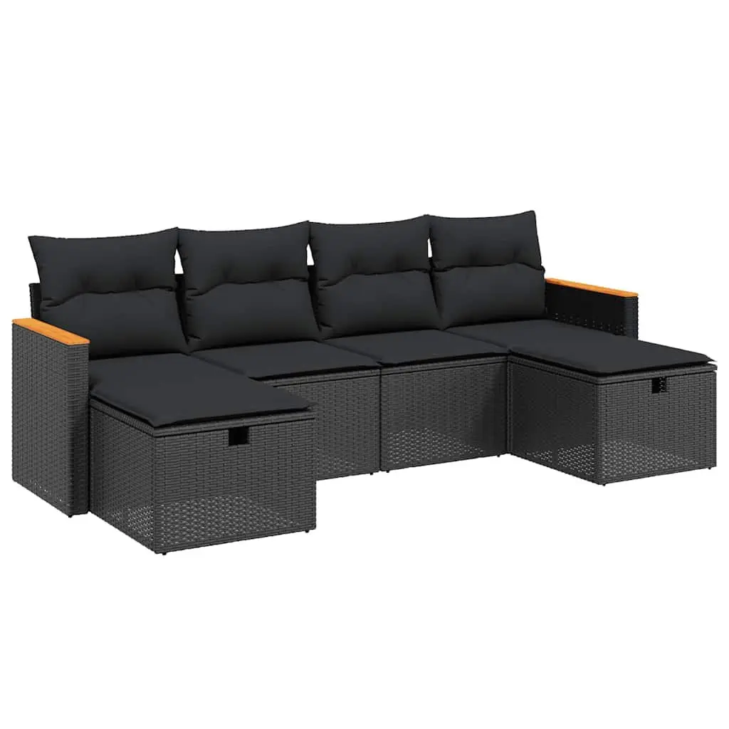 Garden Sofa Set 6 Piece Outdoor Furniture Patio Black Poly Rattan with Cushions