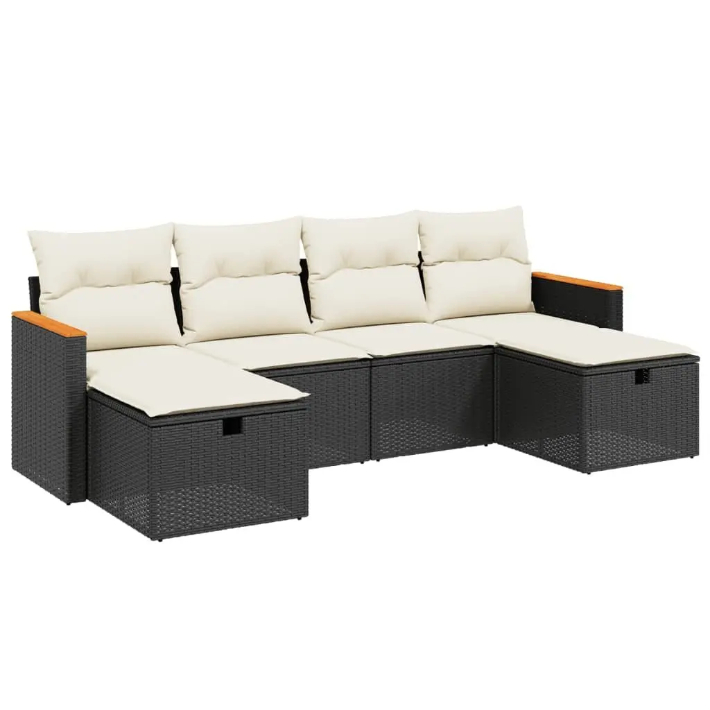Garden Sofa Set 6 Piece Outdoor Patio Furniture with Cushions Black Poly Rattan