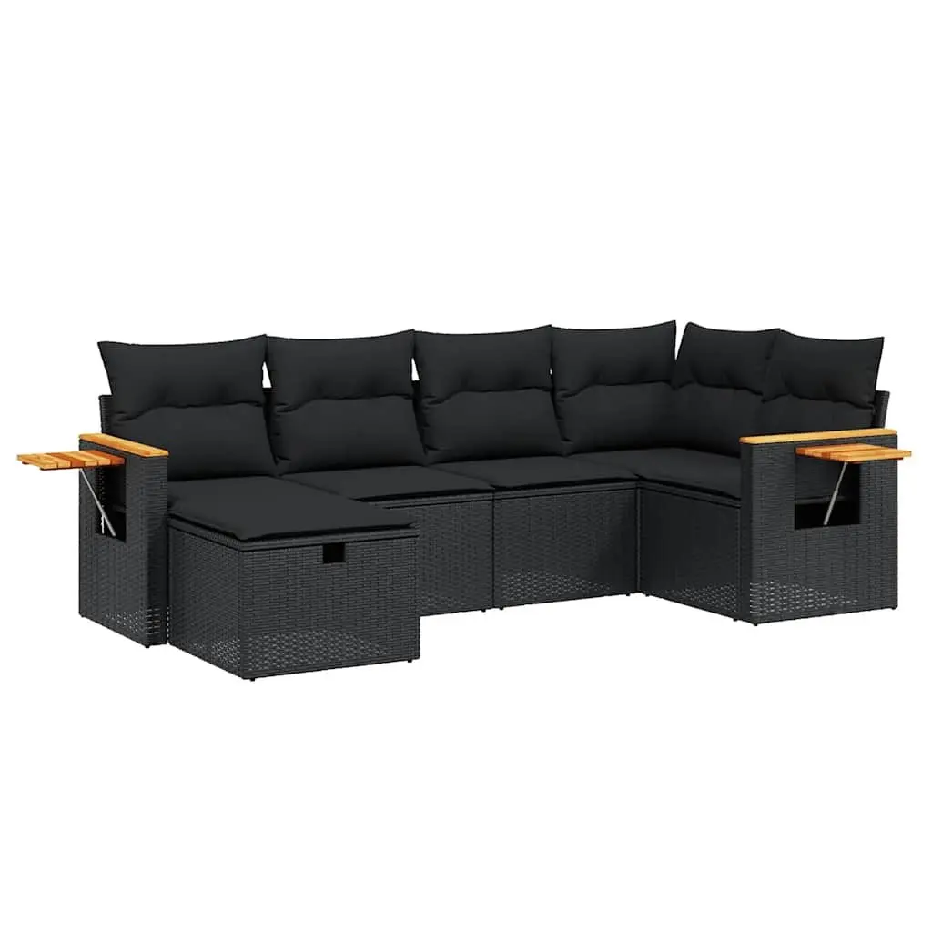 Garden Sofa Set 6 Piece Outdoor Furniture Patio Seating Black Poly Rattan