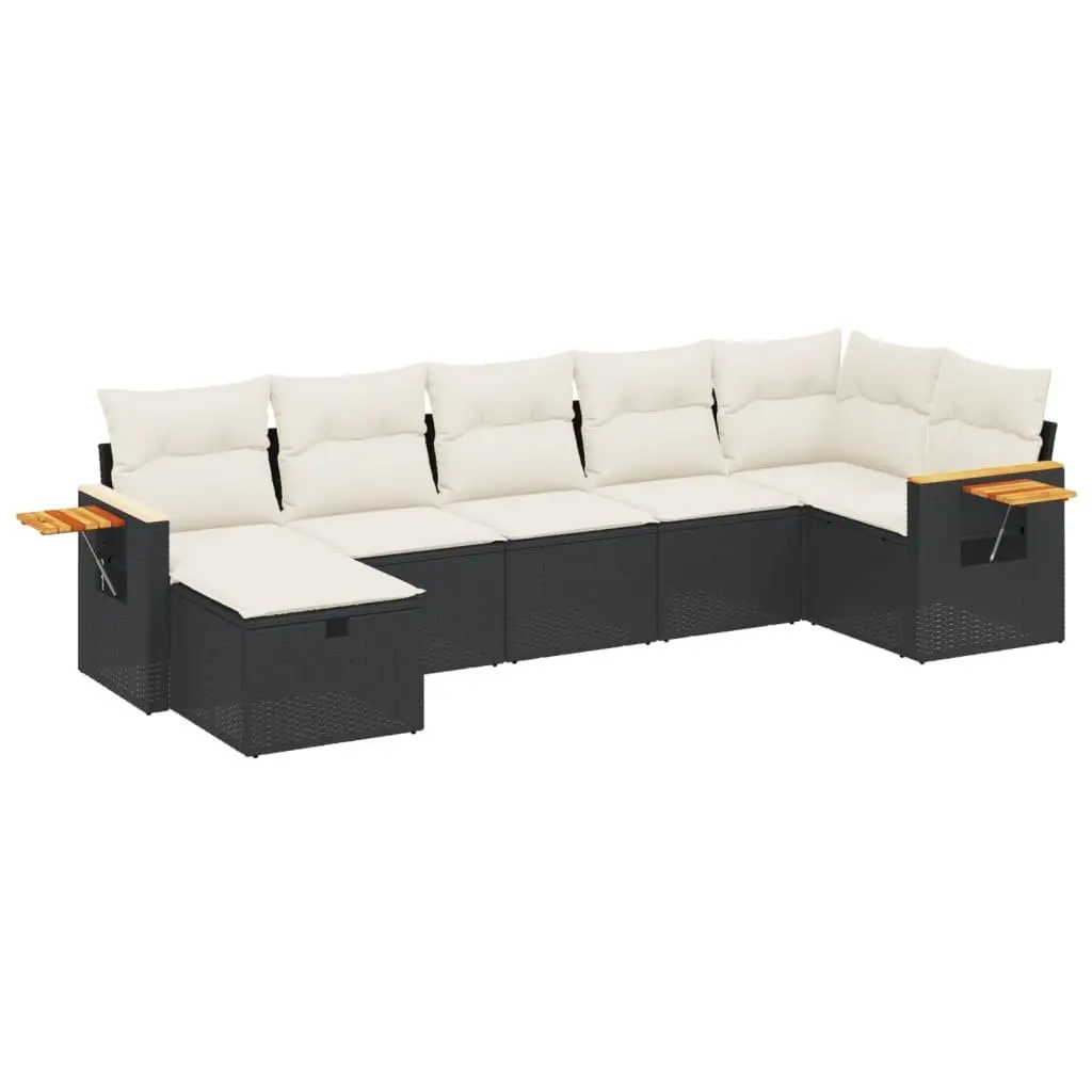 7 Piece Outdoor Garden Sofa Set Modular Black Poly Rattan Furniture with Cushions