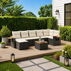 Garden Sofa Set 8 Piece Outdoor Patio Furniture Black Rattan Modular Lounge