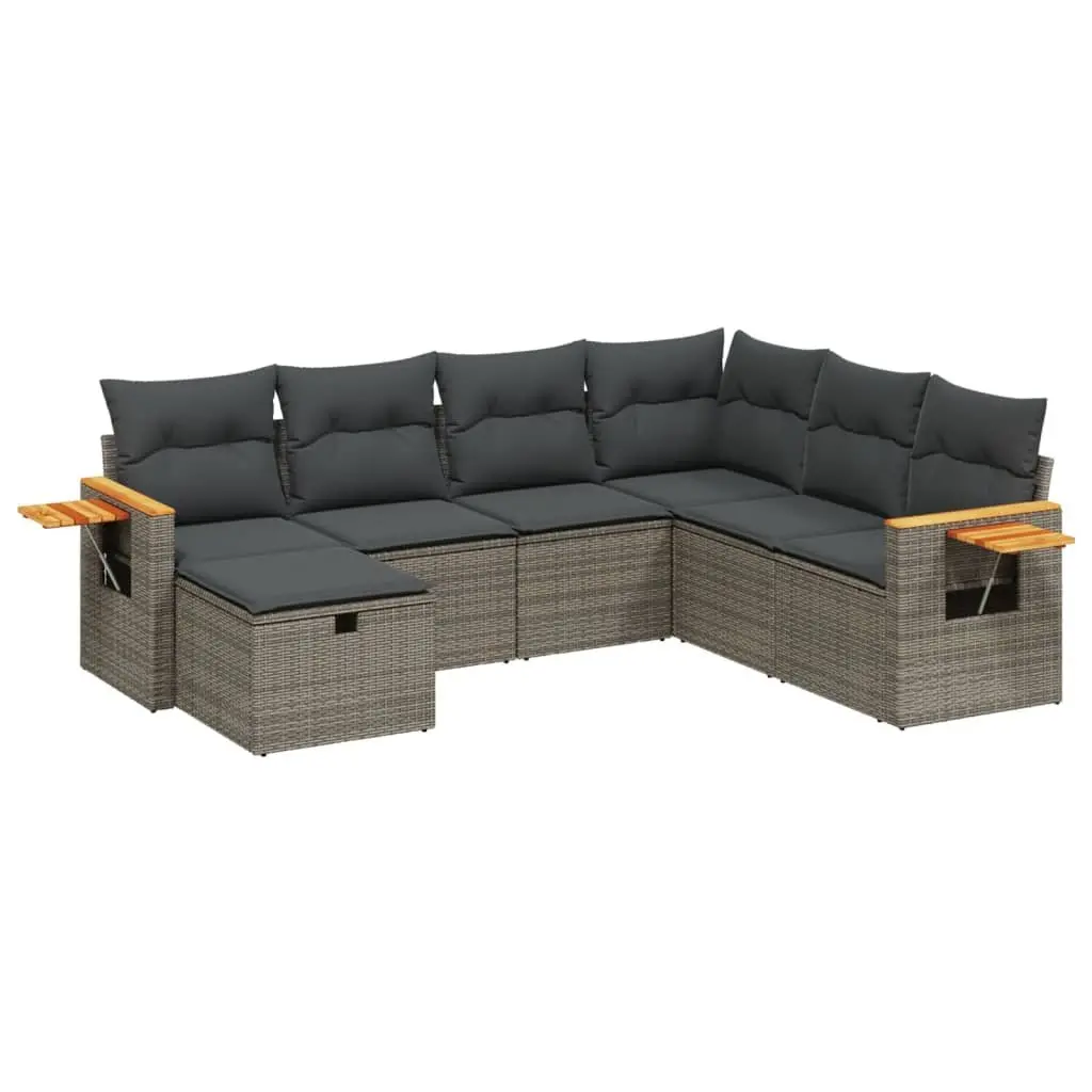 7 Piece Outdoor Garden Sofa Set with Cushions Grey Poly Rattan Patio Furniture
